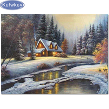 Diy 5d pintura diamante paisagem inverno floresta casa rio cervos ponto cruz completo diamante mosaico bordado de natal 2024 - compre barato