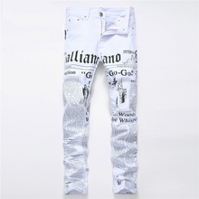 Pantalones vaqueros ajustados para hombre, Jeans con estampado 3D de letras, ajustados, pantalones estrechos de algodón, lavado de piedras, Hip Hop 2024 - compra barato