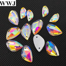 Flatback tang-fish Shape Sew On Stones Crystal AB Color 2holes 9x14mm 12x19mm Sewing Glass Crystal 2024 - buy cheap