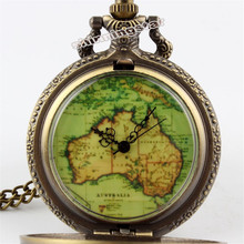 Relógio de bolso antigo p57, relógio estampado em forma de mapa austrália com flor de vidro marrom 2024 - compre barato
