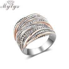 Mytys anel de 18mm com estampa, anel retrô fashion de linha geométrica cruzada, anel de banda larga entrelaçado com rosa, prata e ouro misturado, para todos os roupas r2099 2024 - compre barato
