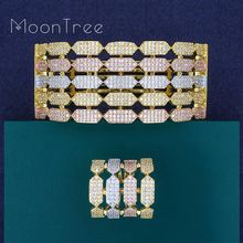 MoonTree Luxury Special Geometry Super AAA Cubic Zirconia 3 Tone Color Width Bracelet Bangle Earring Ring Set  for Women 2024 - buy cheap
