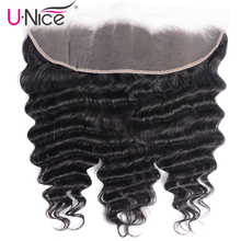 Волосы UNICE 13x4, фронтальная кружевная свободная часть, бразильские Свободные глубокие волнистые фронтальные Человеческие волосы Remy 10 "-20" 2024 - купить недорого