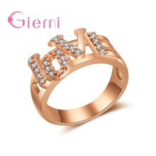 Anillos de dedo clásicos románticos con letras Cristal de Zirconia cúbica brillante duro con joyería de Color oro rosa sólido para mujeres 2024 - compra barato