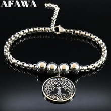 Pulseira de aço inoxidável árvore da vida 2021, pulseira de berloque cor prata para mulheres, joias de aço inoxidável b18370 2024 - compre barato
