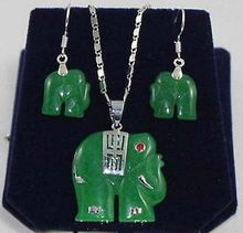 Charming! Natural 14KGP Green Jade Elephant Pendant Necklace Earring Set 02 2024 - buy cheap