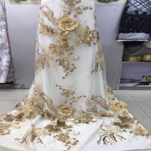 Golden Color High Quality Nigerian Lace Fabrics For Wedding 2018 Bridal African French Lace Fabric 3D Flowers Fabric HJ118-1 2024 - buy cheap