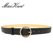 Black Leather Belt for Women Belt Luxury Brand Designer Golden Round Buckle Jeans Belt 2024 - buy cheap