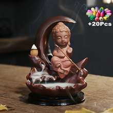 Gift 20Cones Classical Creative Ceramic Backflow Incense Burner Zen Monk Feng Shui Yoga TeaPet Decoration Smell Removing Incense 2024 - buy cheap