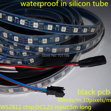 5m ws2811 300leds (20pixes/m) preto pcb led digital tira; ip66; à prova d' água em tubo de silicone 2024 - compre barato