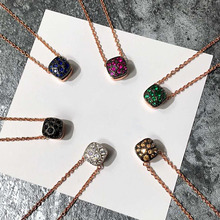 SLJELY Luxury Brand Jewelry Honeycomb Design Multicolor Cubic Zircon Square Pendant Necklace Women Girls Zirconia Stones Choker 2024 - buy cheap