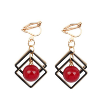 Grace Jun Luxury Fashion Clip on Earrings for Women Gorgeous Red White Pearl Multi-layer Geometric Square No Pierced Earrings 2024 - buy cheap