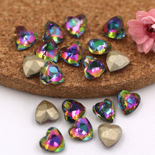 New 6mm crystal glass pointback Heart shape strass rainbow color rhinestones for DIY Nail art decorations 50pcs/bag 2024 - buy cheap