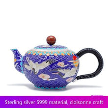 Cloisonne-juego de té hecho a mano de plata, conjunto de tetera de esmalte plateado, taza de plata, Grulla de pino, Yannian, 999 2024 - compra barato
