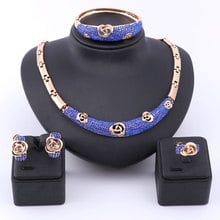 Contas africanas conjunto de jóias feminino azul cristal austríaco cor do ouro moda africano dubai colar conjuntos de jóias finas 2024 - compre barato