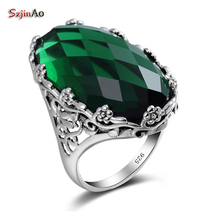 Szjinao Emerald Rings For Women Oval Punk 925 Silver Ring Big Gemstone Vintage Viking Elements Green Female Fine Jewelry 2024 - buy cheap