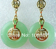 LOVELY Fu word pale real green jewelry stone earring lady's  white  earrings wholesale  2[]  Shipping Fine Factory direct  2024 - buy cheap