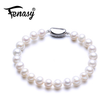 FENASY-brazalete con perlas de agua dulce Ovalada para mujer, pulseras de plata de ley 925 para mujer, aniversario, cumpleaños, regalo del Día de la madre 2024 - compra barato