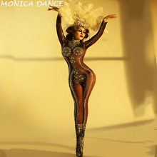 Bodysuit de aniversário feminino sparkly strass estiramento macacão marrom boate celebrar roupa cantor feminino dança pedras vestir 2024 - compre barato