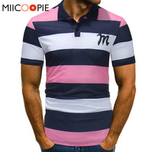 Camisa polo masculina de verão, rosa, negócios, casual, listra, manga curta, respirável, roupas de marca, xxxl 2024 - compre barato