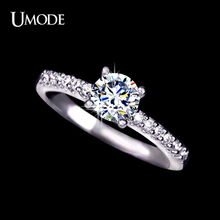 Umode белый позолоченный проложить группа обручальное кольцо для женщин с 0.6 см 0.75ct швейцарский цирконий новое обручальное кольцо UR0031 2024 - купить недорого