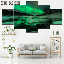 Wall Art Canvas Paintings HD Prints Picture 5 Pieces Aurora Lake Mountain Borealis Night Landscape Poster Living Room Home Decor 2024 - buy cheap