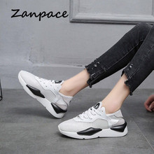 Zanpace malha respirável mulher tênis 2019 casual rendas baixo sapatos brancos feminino preto fundo macio sapatos vulcanizar 2024 - compre barato