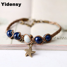 Yidensy Fashion Green Blue Ceramic Beads Starfish Charms Bracelets Braided Rope Bracelet for Women Female Bohemian Jewelry Gifts 2024 - buy cheap