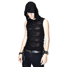 Punk Mens Black Sleeveless Tank Top Hoodies Rock Vest Gothic Casual Hollow Out Fitted Tank Tops for Male Vest New Trendy 2024 - buy cheap