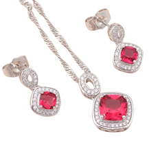 New arrival Silver filled Red garnet crystal & AAA Zirconia Fashion jewelry sets Earrings Necklace  Fashion Jewelry JS426A 2024 - buy cheap