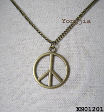 Free Shipping Unisex Hip Pop Bronze Peace Sign Pendant peace symbol necklace jewelry 2024 - buy cheap