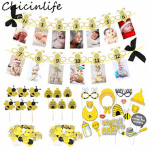 Chicinlife-acessórios para festa, faixa de foto para festas de aniversário, 12 meses, expositor para cupcake, confete, menino e menina 2024 - compre barato