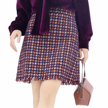 Red check tweed skirt 2020 spring / autumn women's skirts ladies thick fringed bag hip A-line skirt 2024 - buy cheap