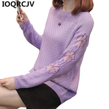 2019 Autumn New Long Sleeve Casual Knitted Sweaters for Women Hook Flower Hollow Female Pullover Splice Lace Sweaters Jumper 713 2024 - buy cheap