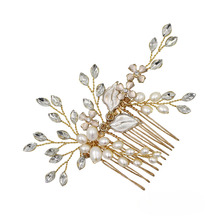 Handmade Freshwater Pearl Bridal Hair Comb Jewelry Gold Color Floral Women Headpiece Wedding Accessories 2024 - buy cheap