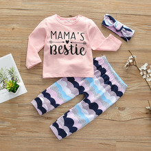 3Pcs Newborn Baby Girl Clothes Set Cute Letter Mama's Bestie Long Sleeve Tops+Pants+Headband Infant Clothing Suit Toddler Outfit 2024 - buy cheap
