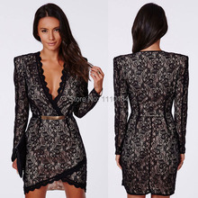 Vestidos Long Sleeve Autumn Dresses 2016 New Autumn Winter Dress Women Sexy Short Black Lace Wrap Over Mini Dress Female S1309 2024 - buy cheap