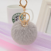 8cm imitation rabbit fur ball keychain inlaid rhinestone ladies car key chain chain bag pendant K2233 2024 - buy cheap