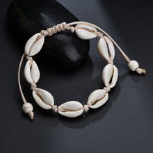 Pulseira boêmia de verão tricotada à mão, corda branca, bracelete concha natural para mulheres 2024 - compre barato