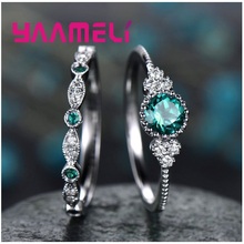 Moda cristal cz pedra casamento noivado anéis de dedo 925 prata esterlina anel da junta para o amante jóias verde roxo azul 2024 - compre barato