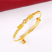 MxGxFam  Beads Bell Bangles and Bracelets For Baby Girls Boys (adjusted) Fashion Jewelry 24 K Pure Gold Color 2024 - buy cheap