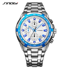 SINOBI Stainless Steel Watchband Blue Dial Men Quartz Watches Man Fashion Sports Military Clock Hour Time Relogio Masculino 2024 - buy cheap