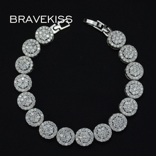 Bravekiss pulseira de tênis de casamento feminina, bracelete redondo com faixa de cz, flor, joia bub0007 2024 - compre barato