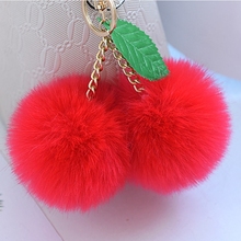 Fashion New Cute Fluffy Faux Rabbit Fur Ball Pompom Keychain Cherry Gold Key Chain Pom Pom Keyring Bag Charms Wedding Trinket 2024 - buy cheap