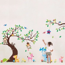 Large Tree Animal Wall Stickers For Kids Room Home Decoration Background Plane Cartoon Mural Door Pvc Wallpaper Rushed Sale 2024 - buy cheap