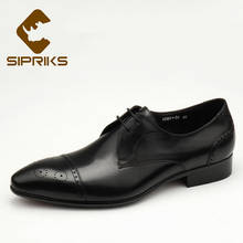 Мужские броги Sipriks, классические винтажные туфли из натуральной кожи черного цвета, на шнурках, для торжеств, в европейском стиле 2024 - купить недорого