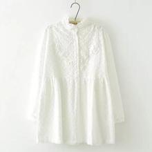 Blusa feminina de manga longa com gola alta e renda bordada de flores camisa branca para meninas mori, blusa de algodão para primavera af319 2024 - compre barato