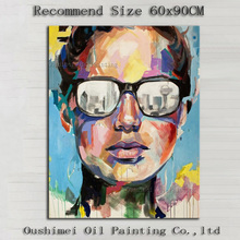 Hand Painted Modern Picture on Canvas Knife Wear Glasses Girl Character Painting Hang Paintings Figure Wall Oil Painting 2024 - buy cheap