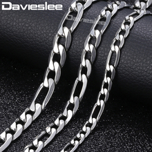 Davieslee Mens Chain Necklace Stainless Steel Necklaces for Men Figaro Link Fashion Jewelry Wholesale 6/7/9mm 18-24inch KNM05 2024 - buy cheap