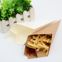 50pcs Creative Cone Shape Bag Disposable French Fries Box Waterproof And Anti-Oil Food Grade Kraft Paper Box Fried Food Package 2024 - buy cheap